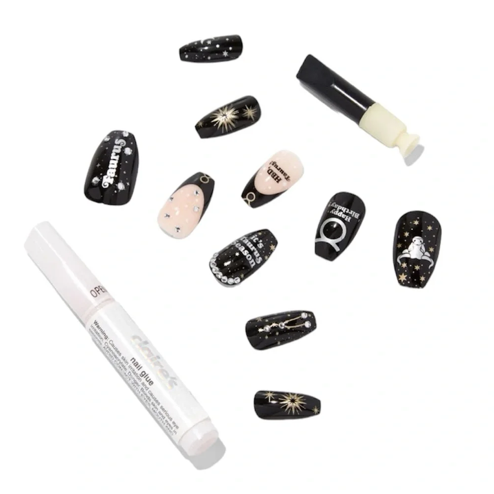 Zodiac Taurus Birthday Squareletto Faux Nail Set - 24 Pack - NWT